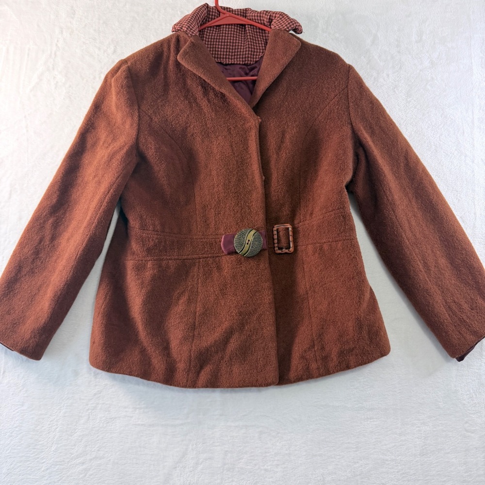 VTG Alpaca Wool Blend Coat Womens L Brown Belted Jacket Lined